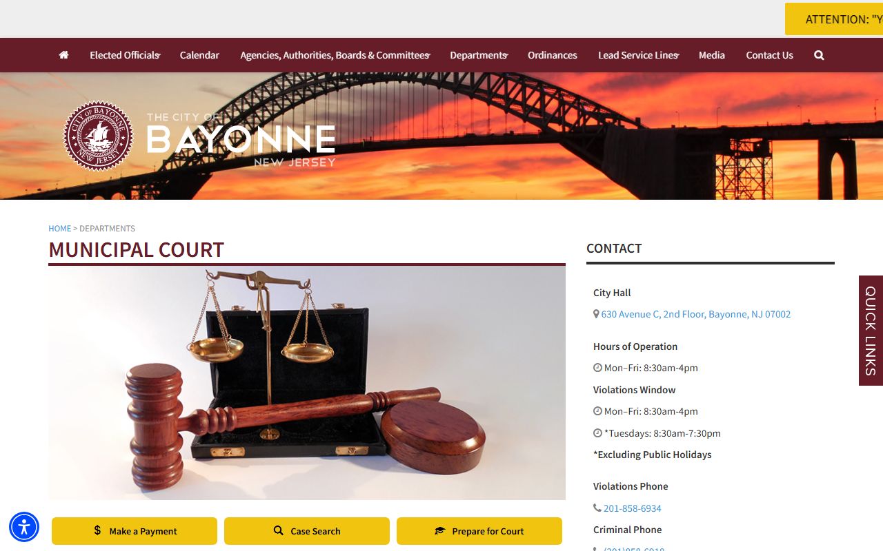 Bayonne municipal court information for family court records