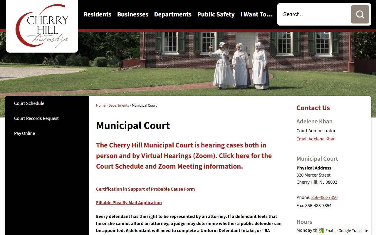 Cherry Hill Township municipal court information for family court records