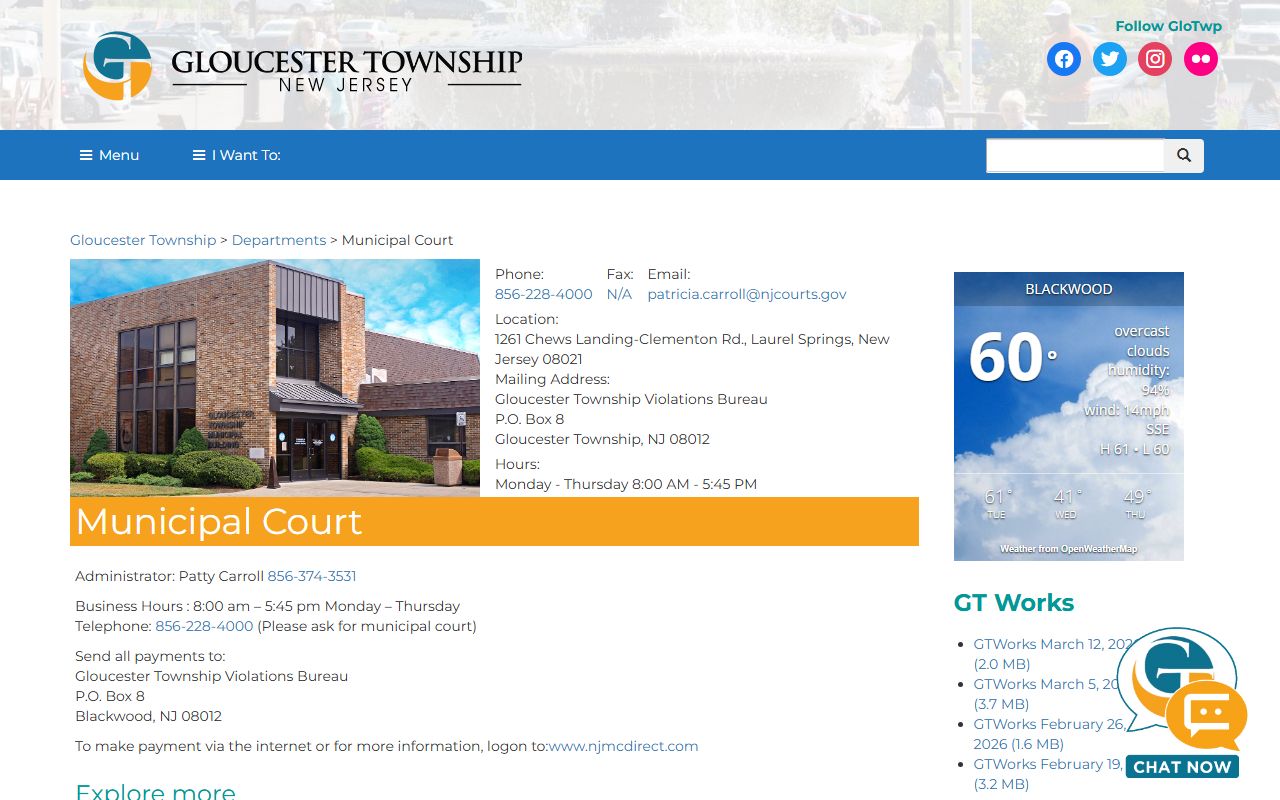 Gloucester Township municipal court information for family court records