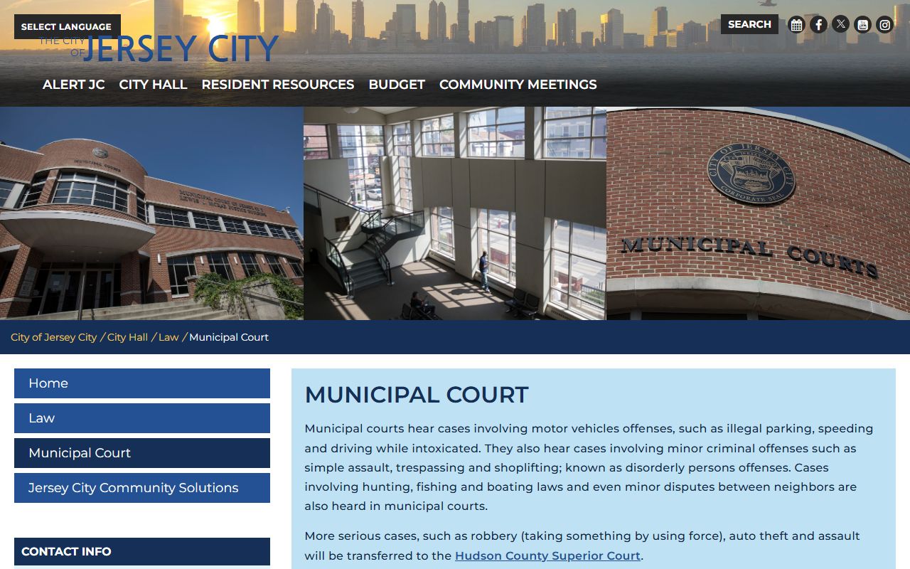 Jersey City Municipal Court building for Jersey City family court records