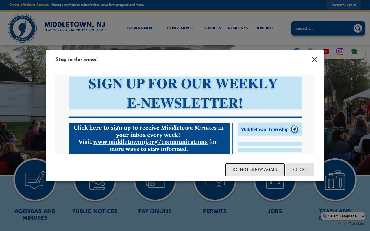 Middletown Township official website for family court records information