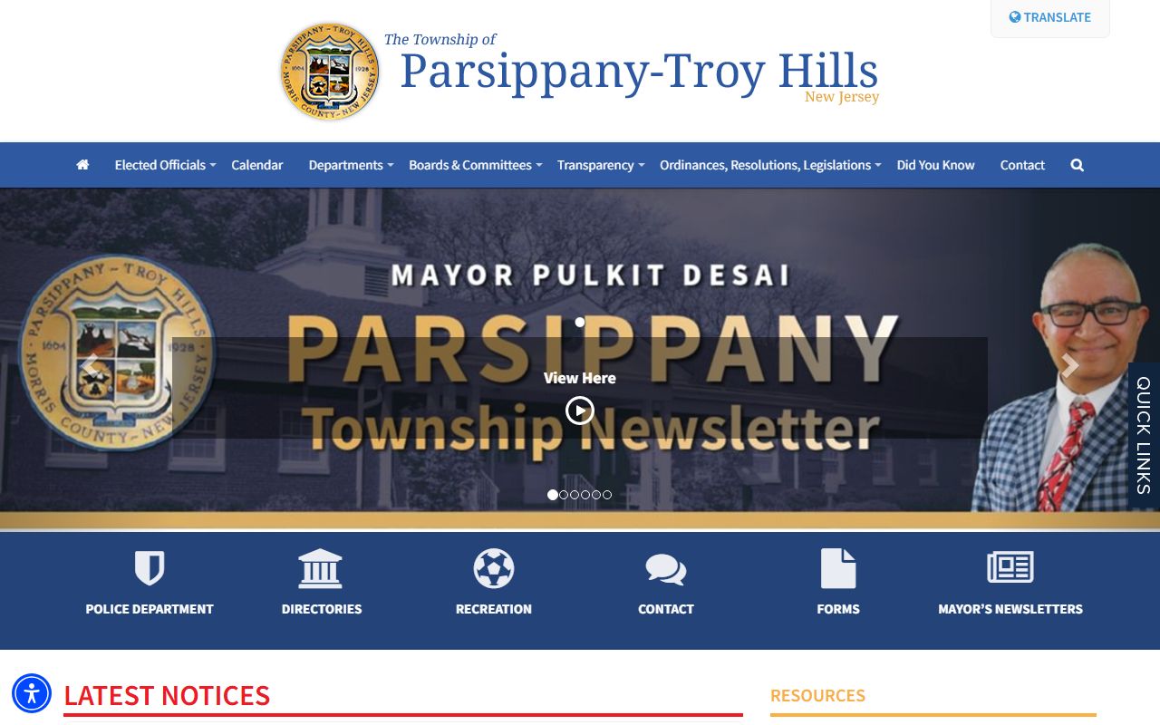 Parsippany-Troy Hills Township official website for Morris County family court records
