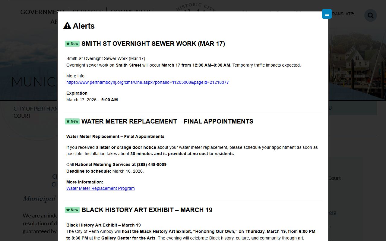 Perth Amboy Municipal Court page for family court records information