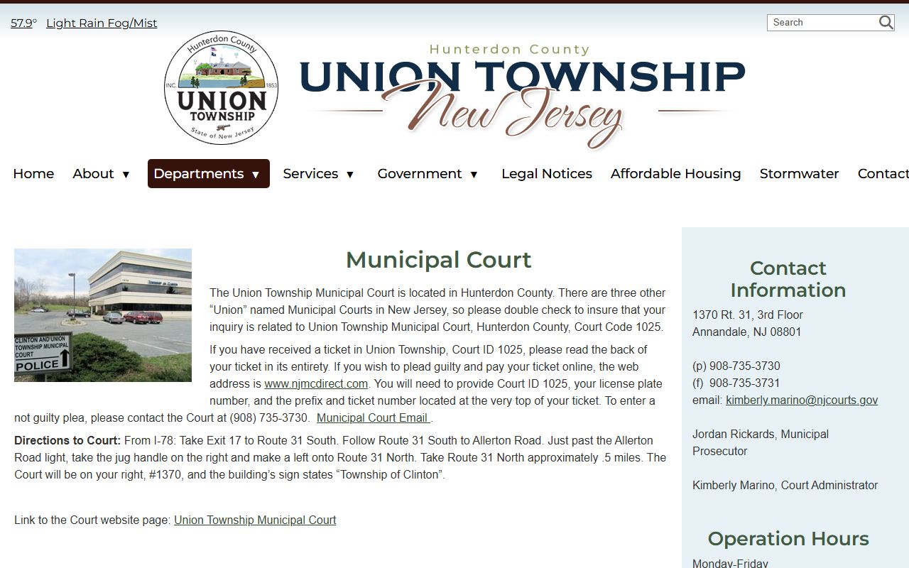 Union Township Municipal Court page for family court records information
