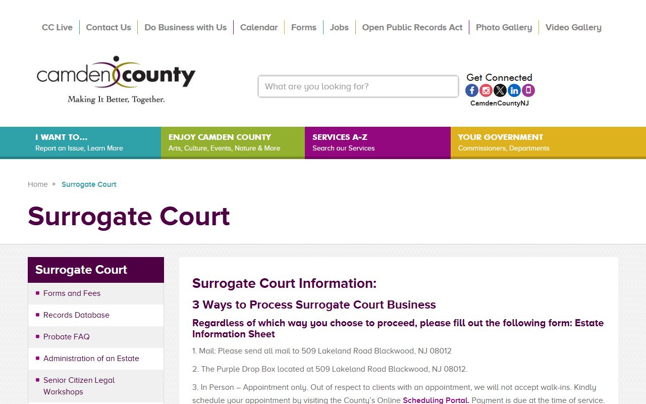 Camden County Surrogate Court for family court records