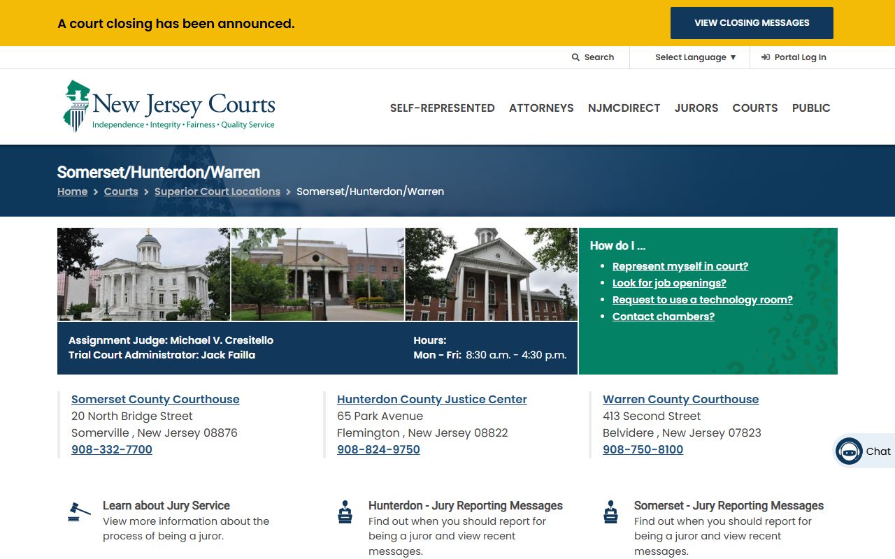 Somerset Hunterdon Warren Vicinage for Hunterdon County family court records