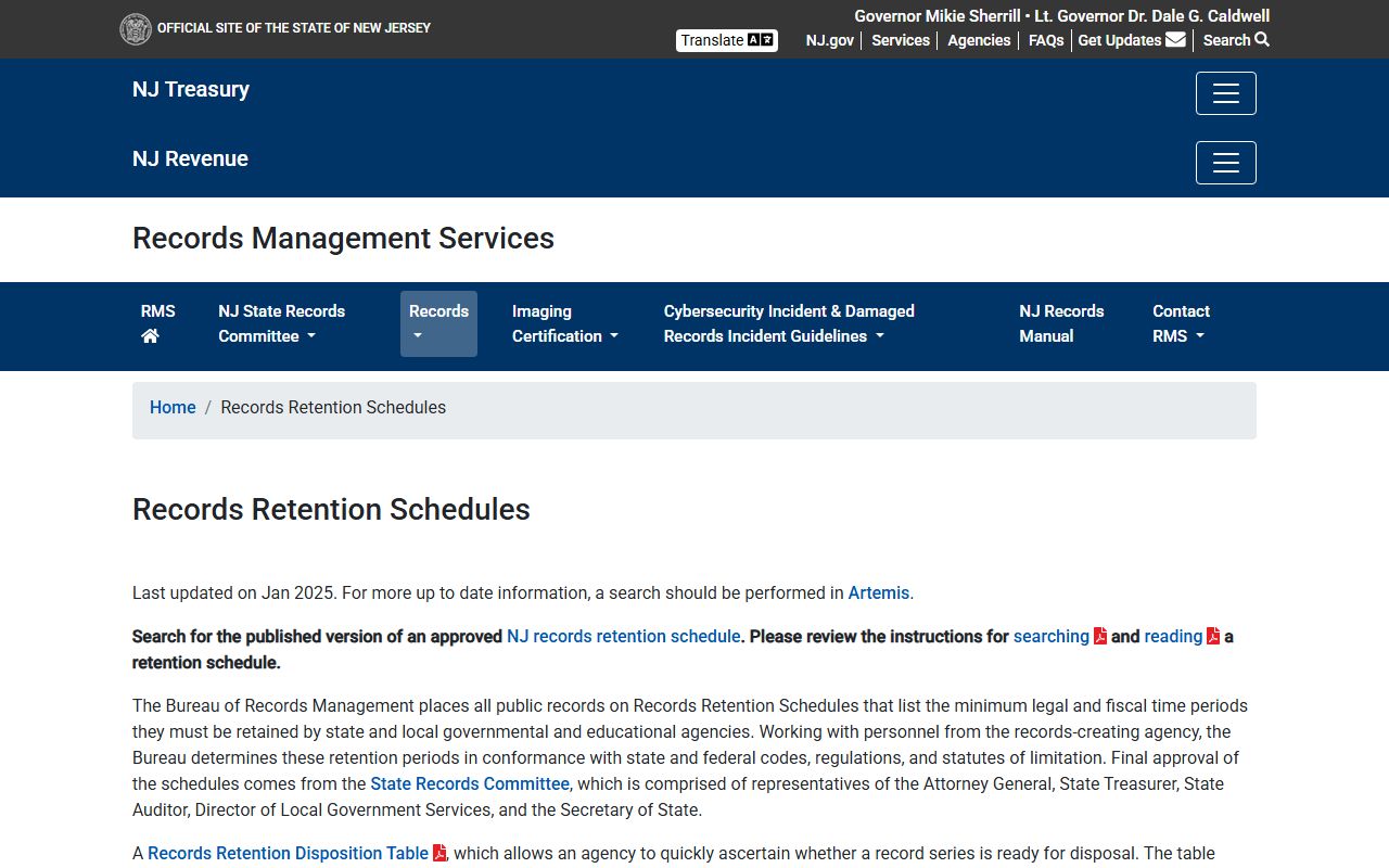 Records retention schedules for New Jersey family court records