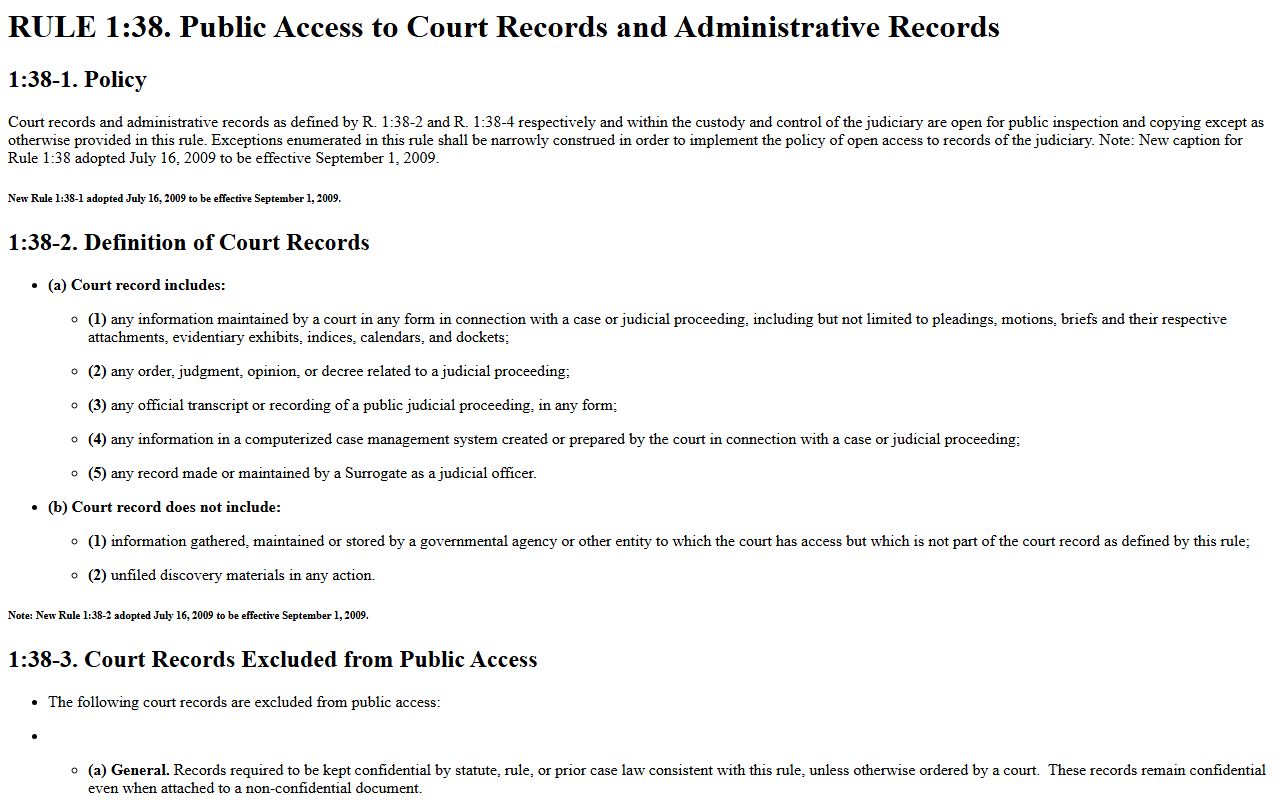 Rule 1:38 public access to New Jersey family court records